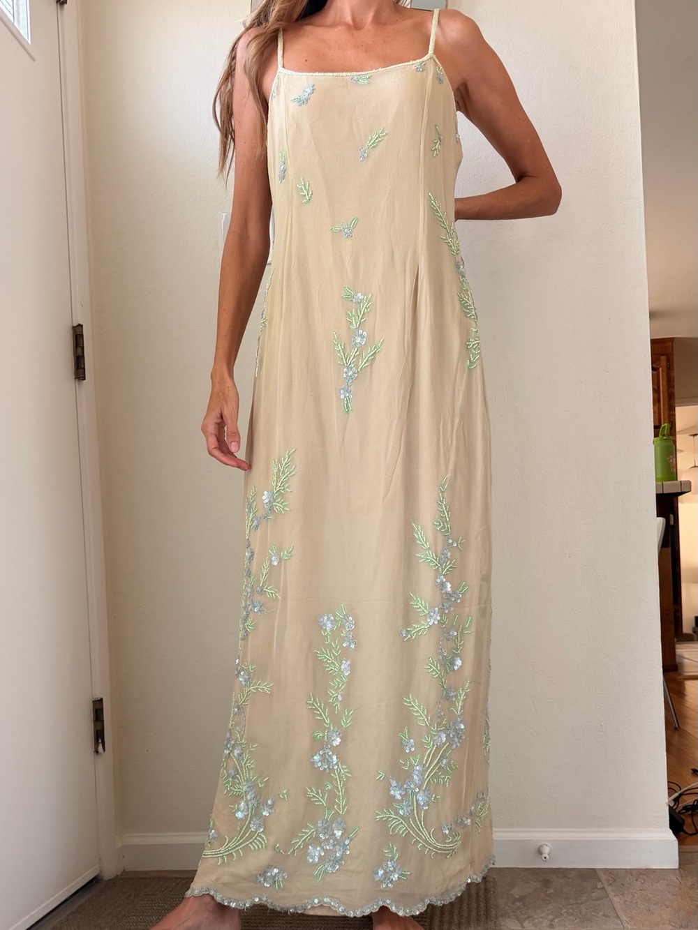 Vintage Adrianna Papell Cream Silk Hand Beaded Dress (Fits like SIZE 8)